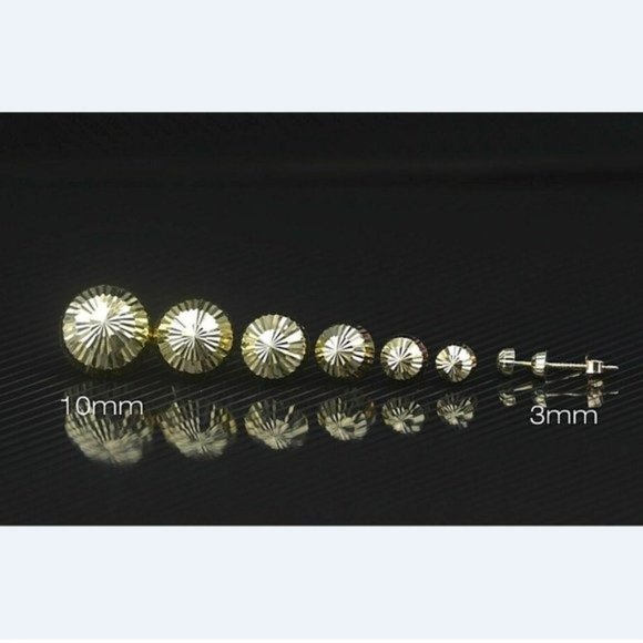 Solid 14k Yellow Gold Half Diamond Cut Ball Stud Push Back Butterfly Earrings - Picture 4 of 6